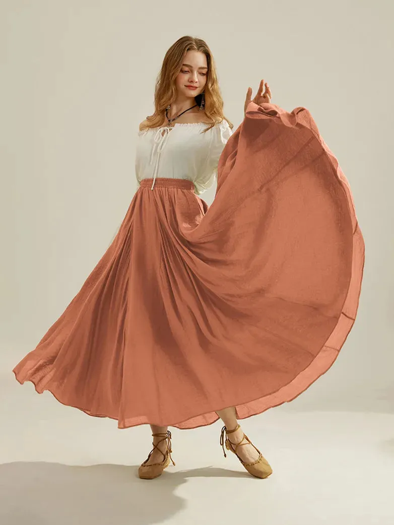 Women Renaissance Big Swing Flared Maxi Skirt with Pocket