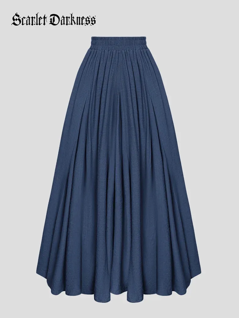 Women Renaissance Big Swing Flared Maxi Skirt with Pocket