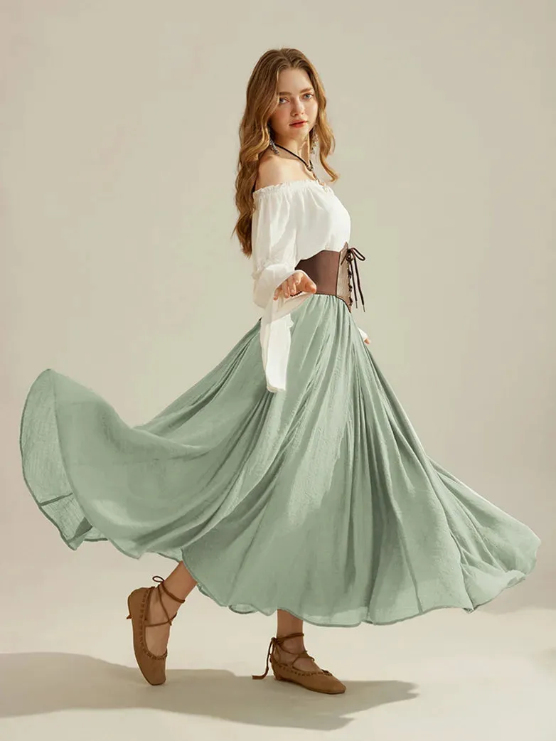 Women Renaissance Big Swing Flared Maxi Skirt with Pocket