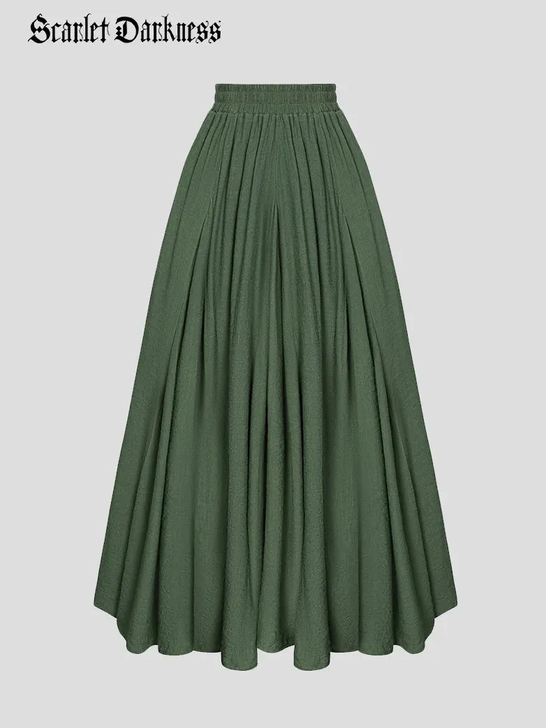Women Renaissance Big Swing Flared Maxi Skirt with Pocket