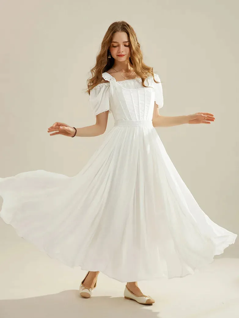 Women Renaissance Big Swing Flared Maxi Skirt with Pocket