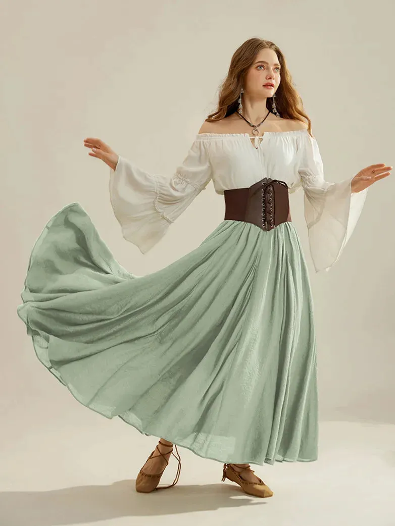 Women Renaissance Big Swing Flared Maxi Skirt with Pocket