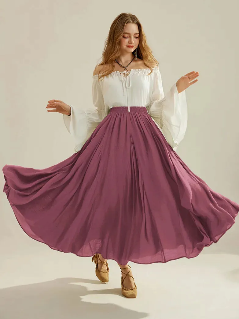 Women Renaissance Big Swing Flared Maxi Skirt with Pocket