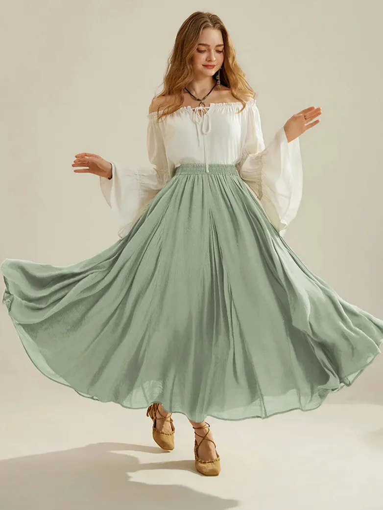 Women Renaissance Big Swing Flared Maxi Skirt with Pocket