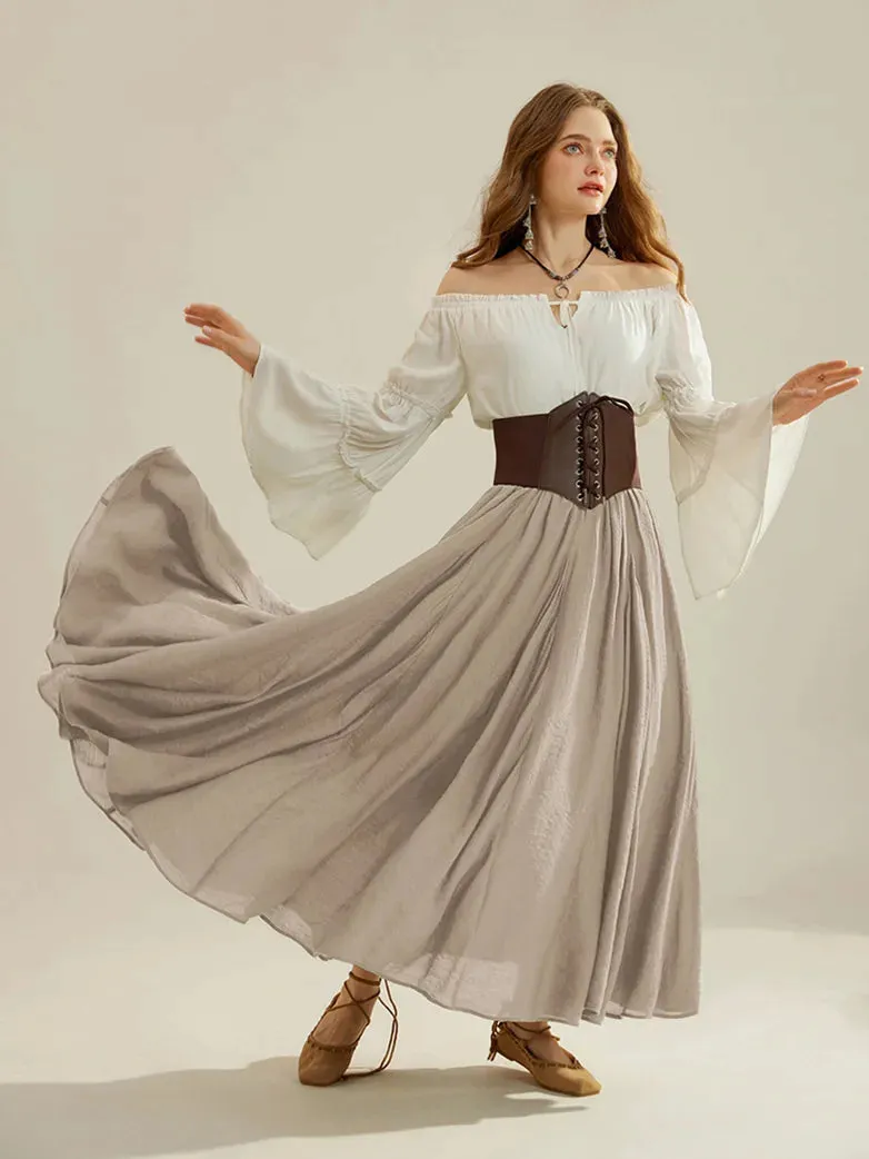 Women Renaissance Big Swing Flared Maxi Skirt with Pocket