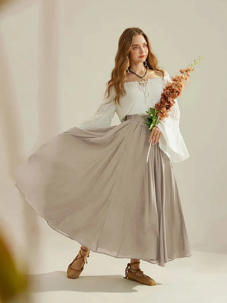 Women Renaissance Big Swing Flared Maxi Skirt with Pocket