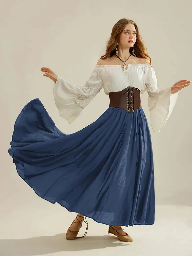 Women Renaissance Big Swing Flared Maxi Skirt with Pocket