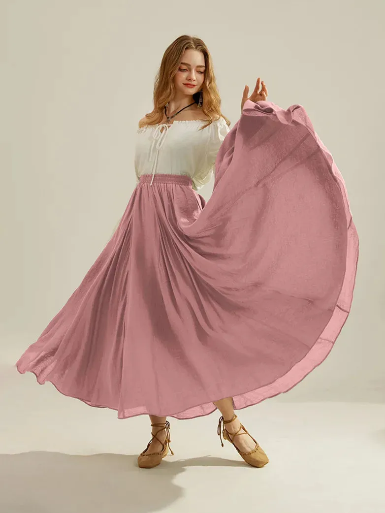 Women Renaissance Big Swing Flared Maxi Skirt with Pocket