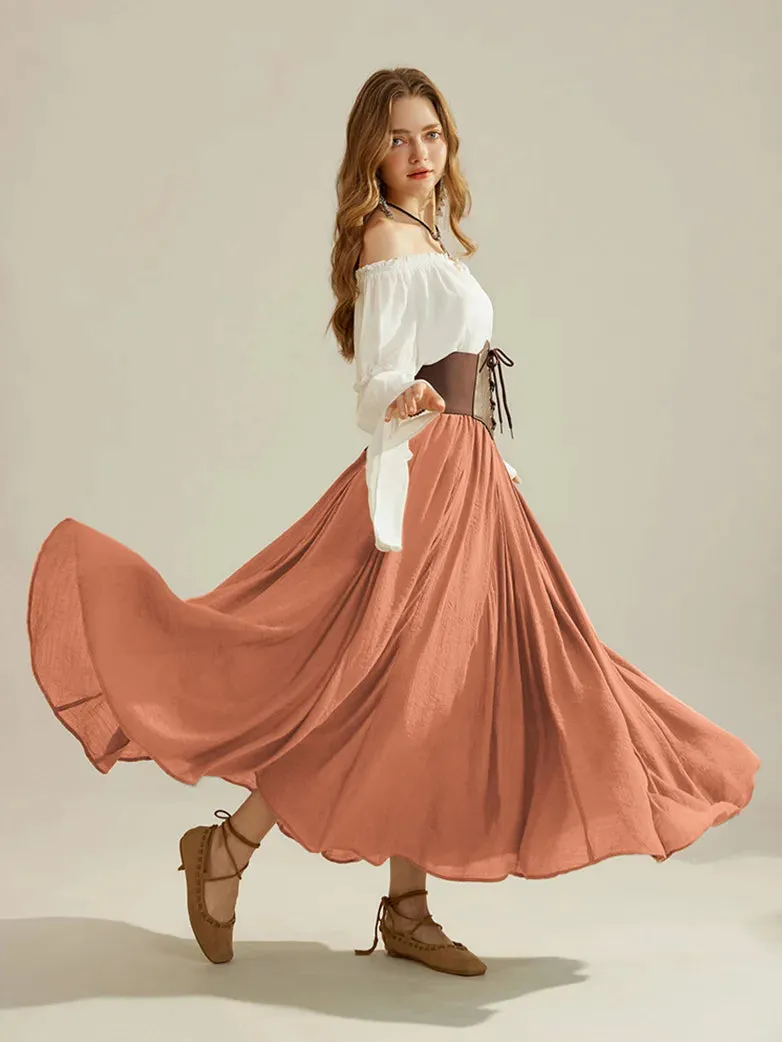 Women Renaissance Big Swing Flared Maxi Skirt with Pocket