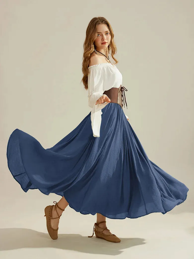 Women Renaissance Big Swing Flared Maxi Skirt with Pocket