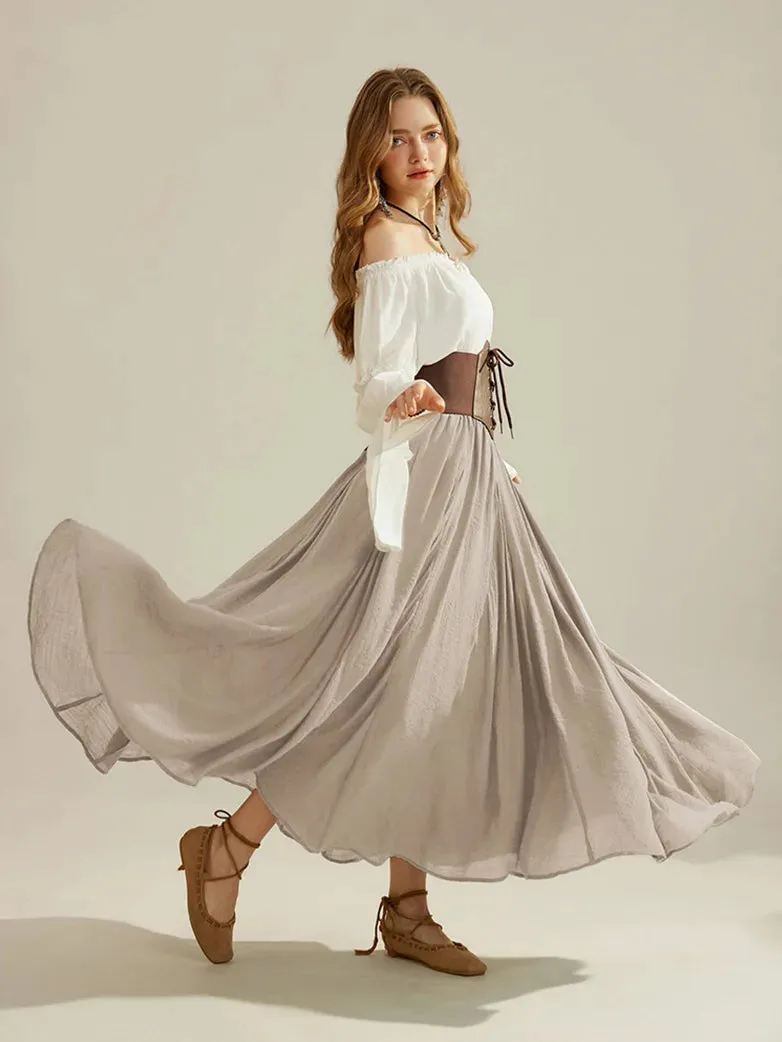 Women Renaissance Big Swing Flared Maxi Skirt with Pocket