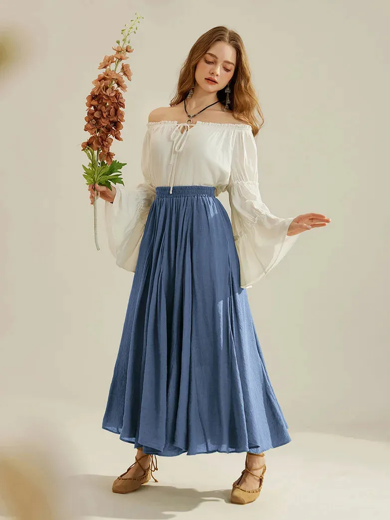 Women Renaissance Big Swing Flared Maxi Skirt with Pocket