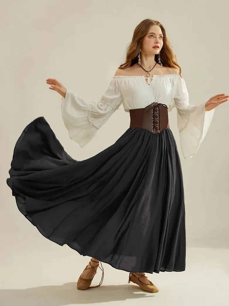 Women Renaissance Big Swing Flared Maxi Skirt with Pocket