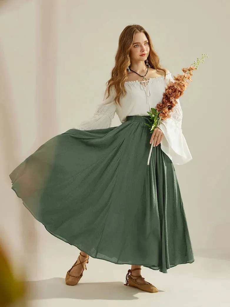 Women Renaissance Big Swing Flared Maxi Skirt with Pocket