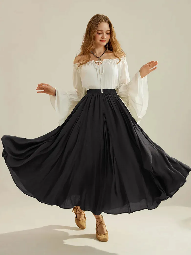 Women Renaissance Big Swing Flared Maxi Skirt with Pocket