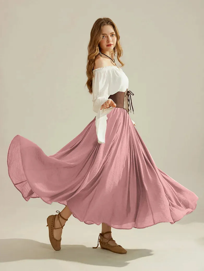 Women Renaissance Big Swing Flared Maxi Skirt with Pocket