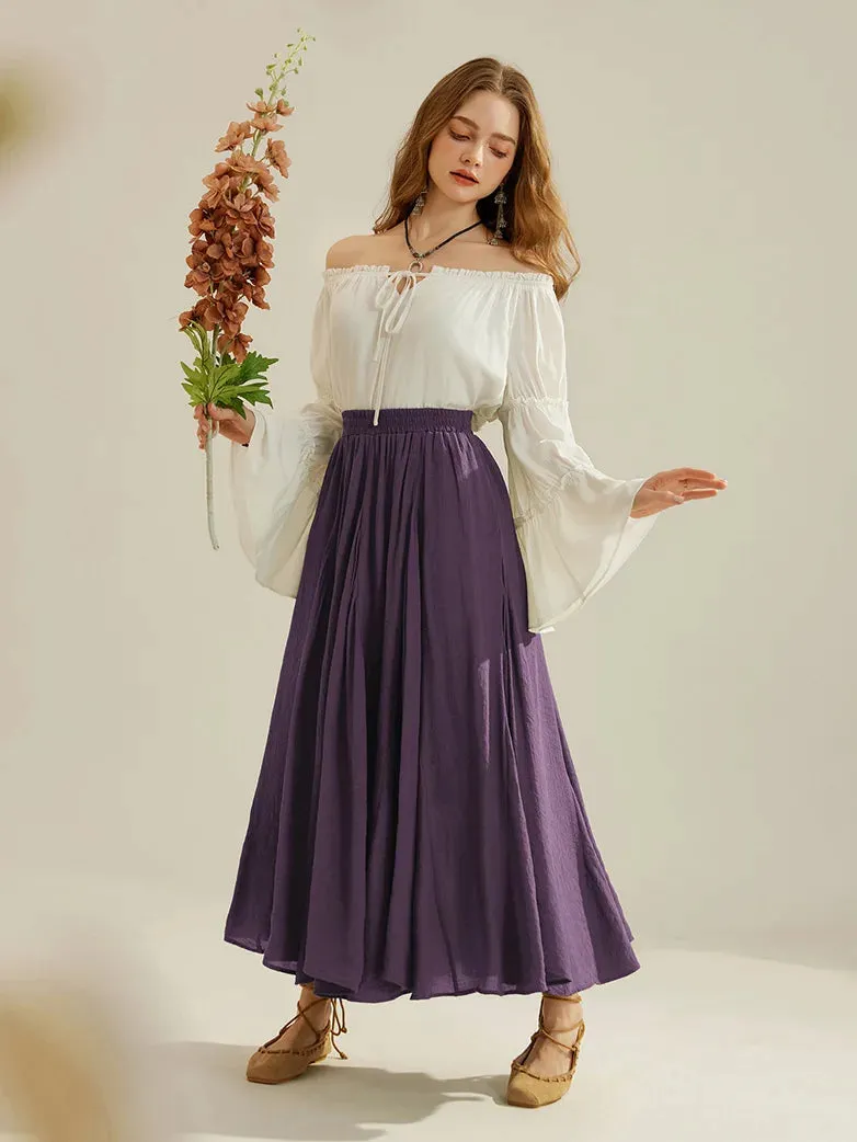Women Renaissance Big Swing Flared Maxi Skirt with Pocket