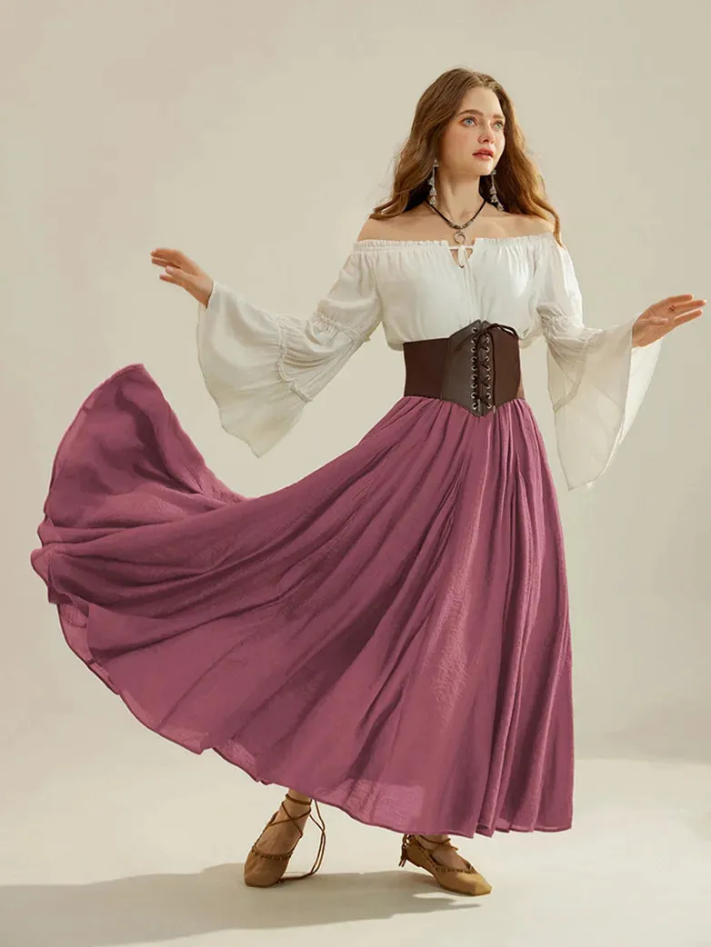 Women Renaissance Big Swing Flared Maxi Skirt with Pocket