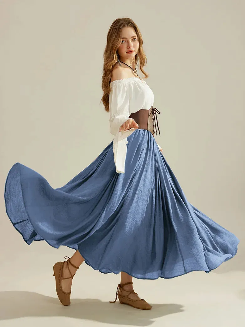 Women Renaissance Big Swing Flared Maxi Skirt with Pocket