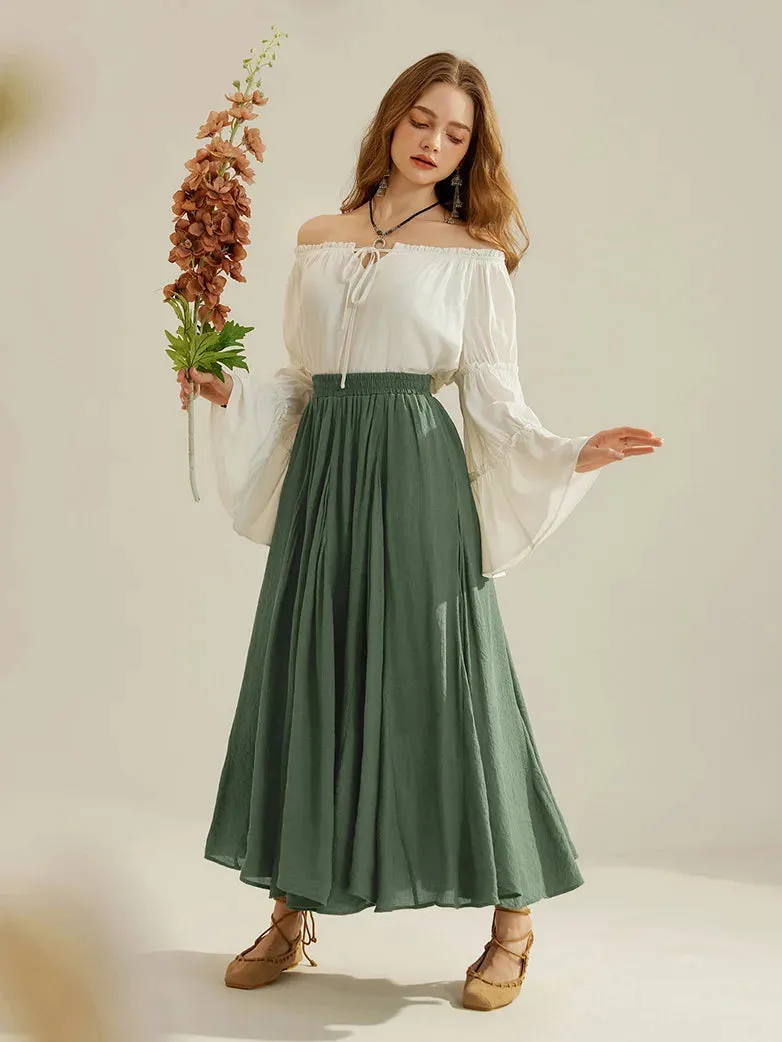 Women Renaissance Big Swing Flared Maxi Skirt with Pocket