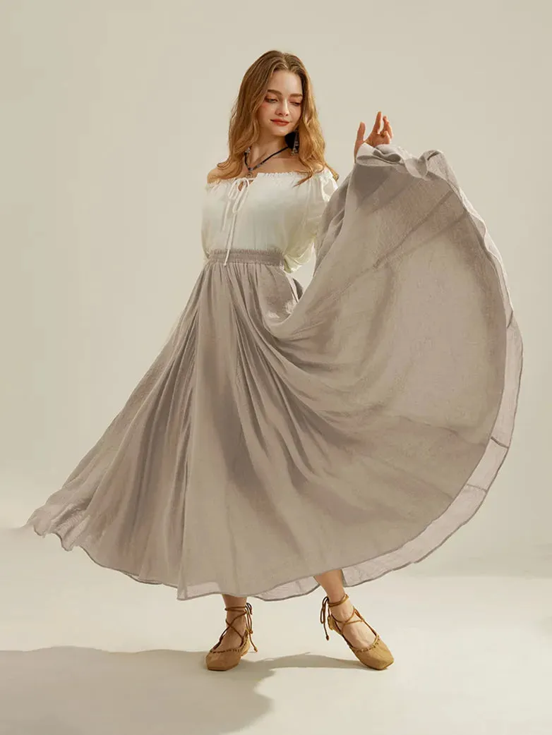 Women Renaissance Big Swing Flared Maxi Skirt with Pocket