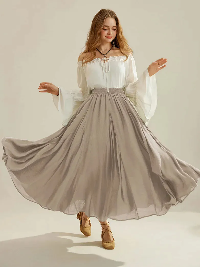 Women Renaissance Big Swing Flared Maxi Skirt with Pocket