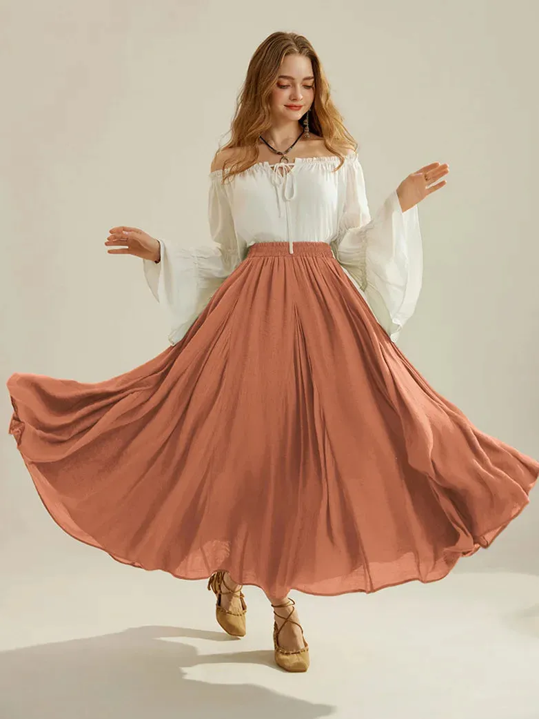 Women Renaissance Big Swing Flared Maxi Skirt with Pocket