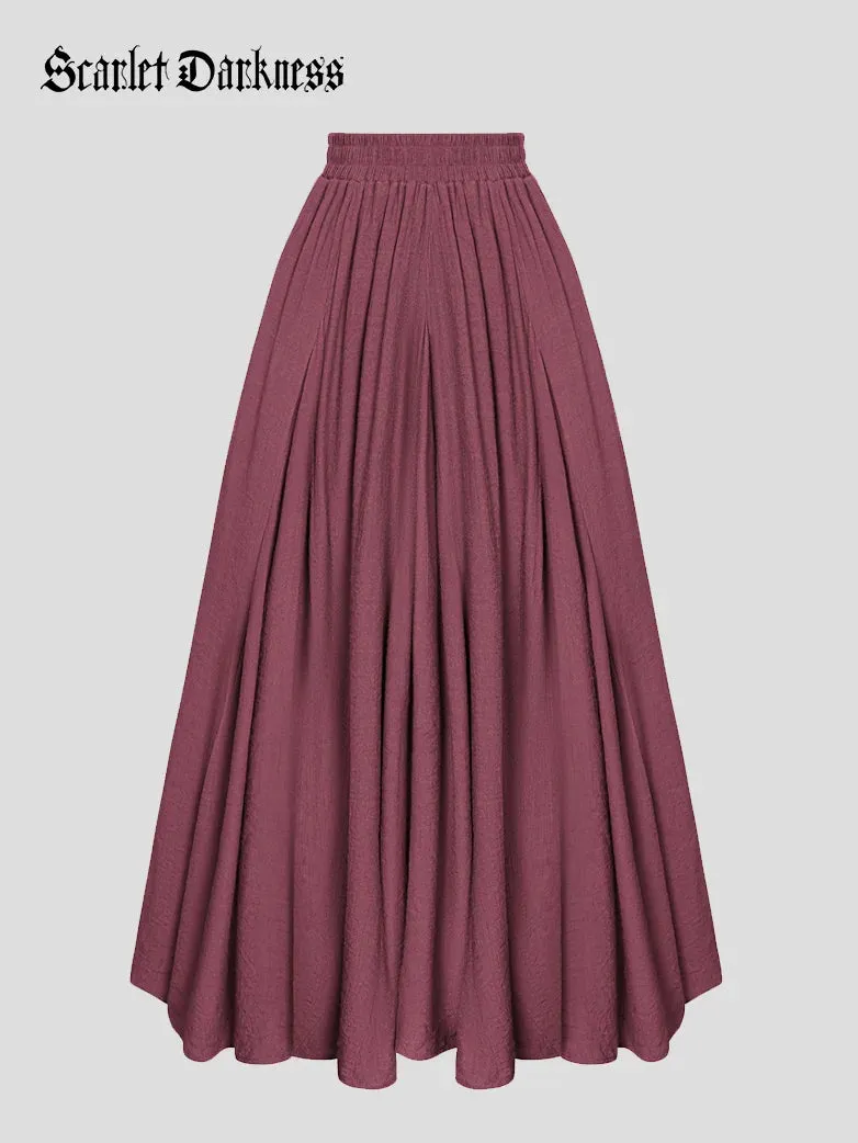Women Renaissance Big Swing Flared Maxi Skirt with Pocket