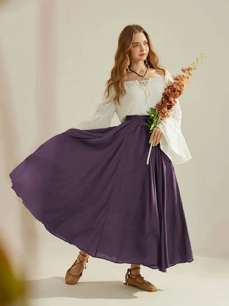Women Renaissance Big Swing Flared Maxi Skirt with Pocket
