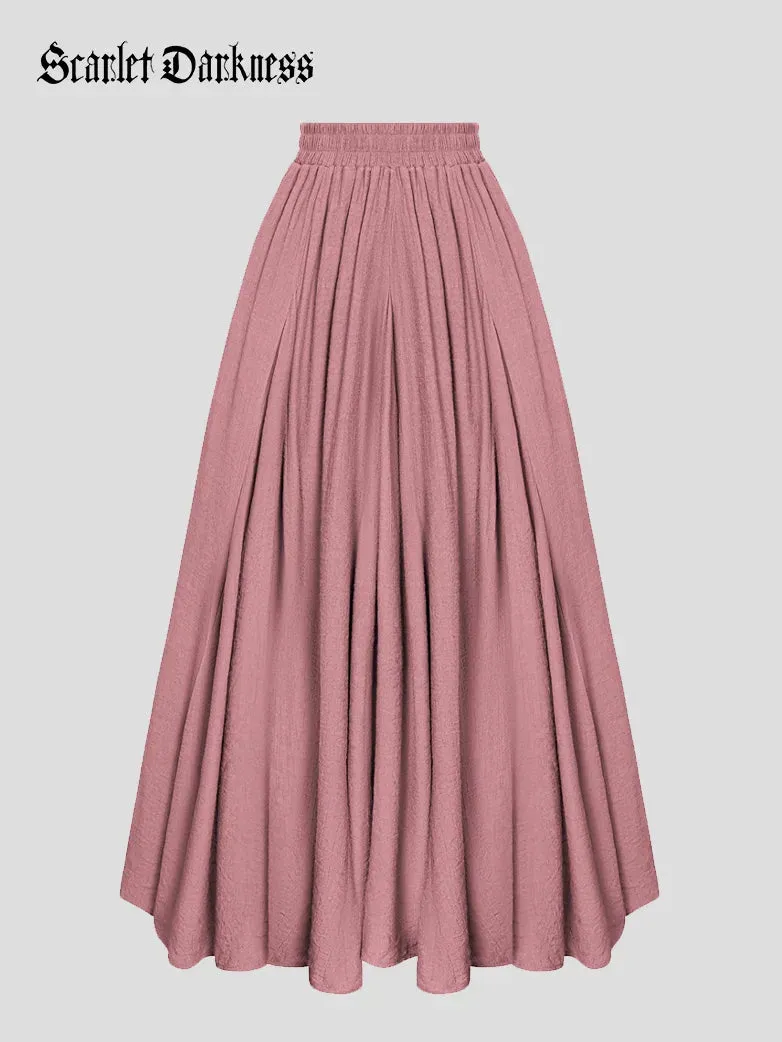 Women Renaissance Big Swing Flared Maxi Skirt with Pocket