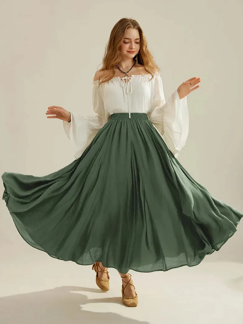 Women Renaissance Big Swing Flared Maxi Skirt with Pocket