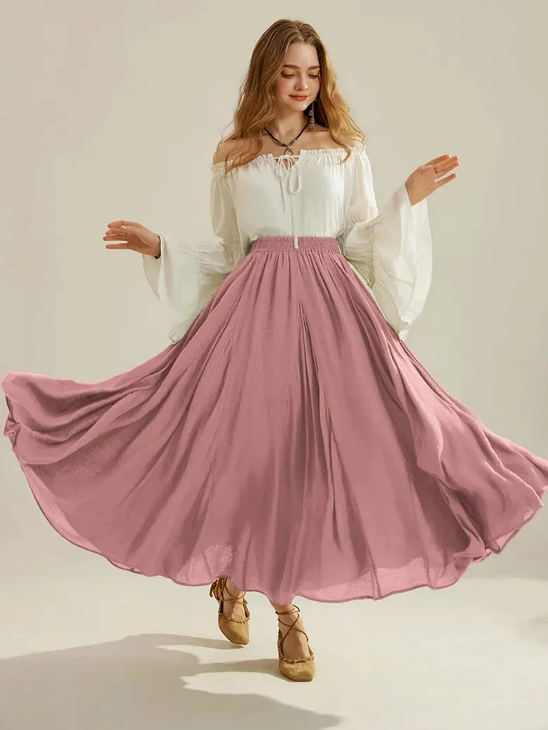Women Renaissance Big Swing Flared Maxi Skirt with Pocket