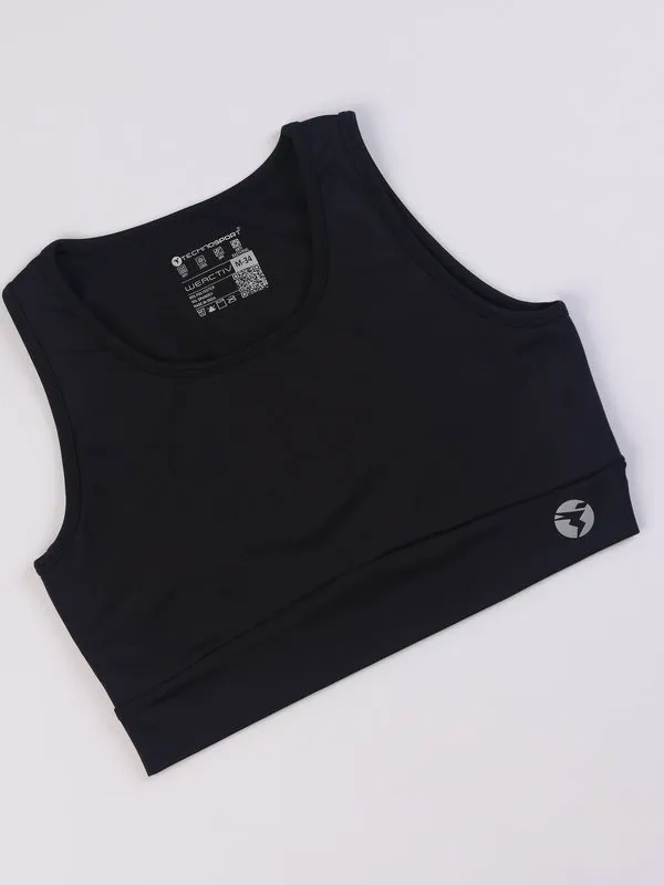 Women Solid Slim Fit Scoop Neck Sports Bra with ELASTO PLUS
