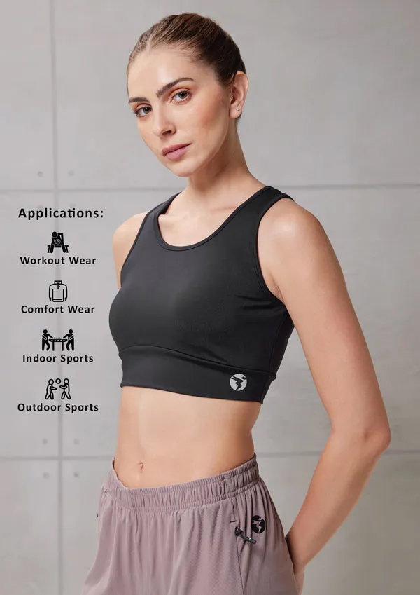 Women Solid Slim Fit Scoop Neck Sports Bra with ELASTO PLUS