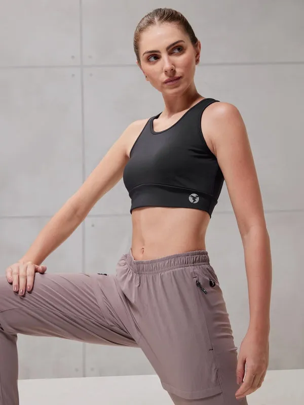 Women Solid Slim Fit Scoop Neck Sports Bra with ELASTO PLUS